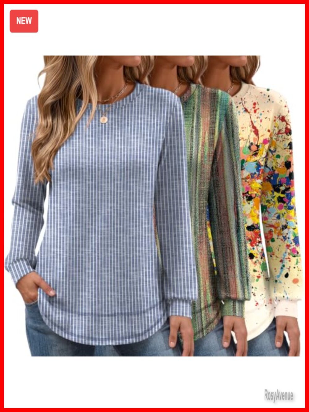 Women's 3 Pack Long Sleeve Crew Neck Lightweight Sweatshirts Set